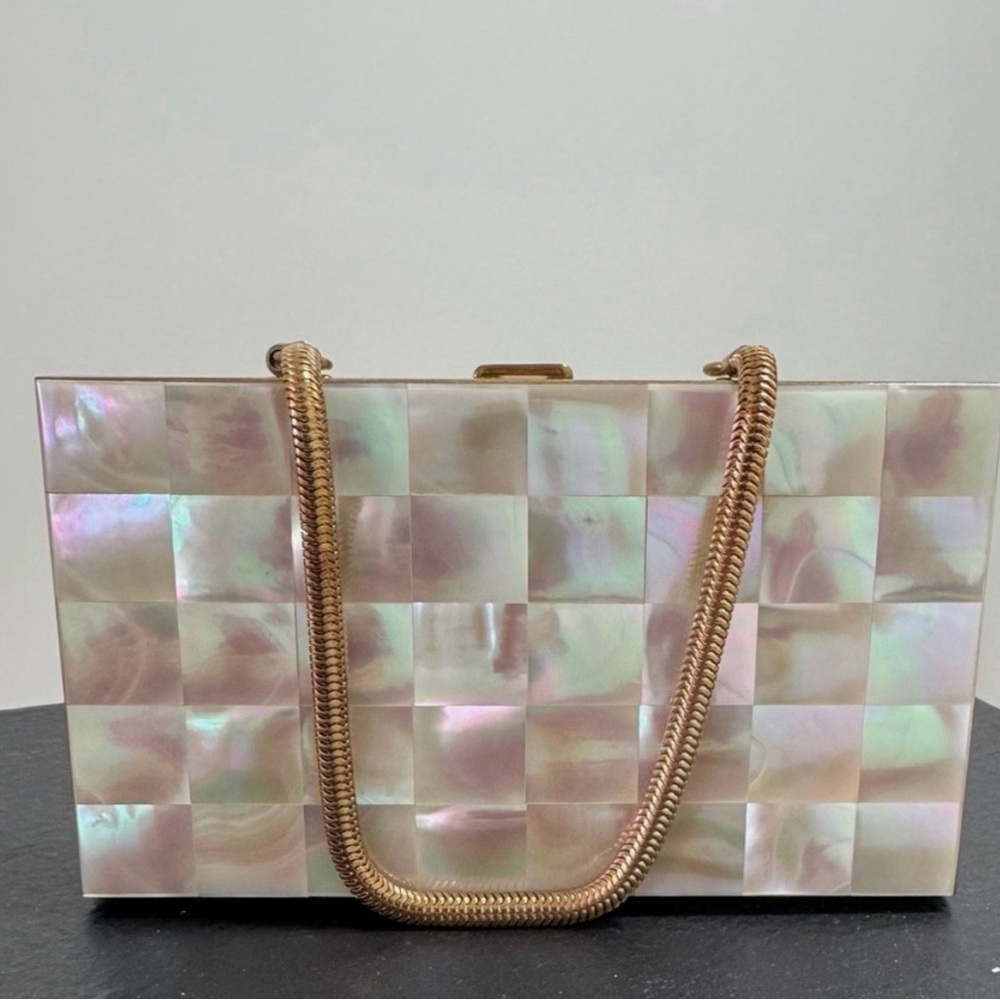 Stunning vintage 1950’s Mother of Pearl and brass minaudiere, clutch